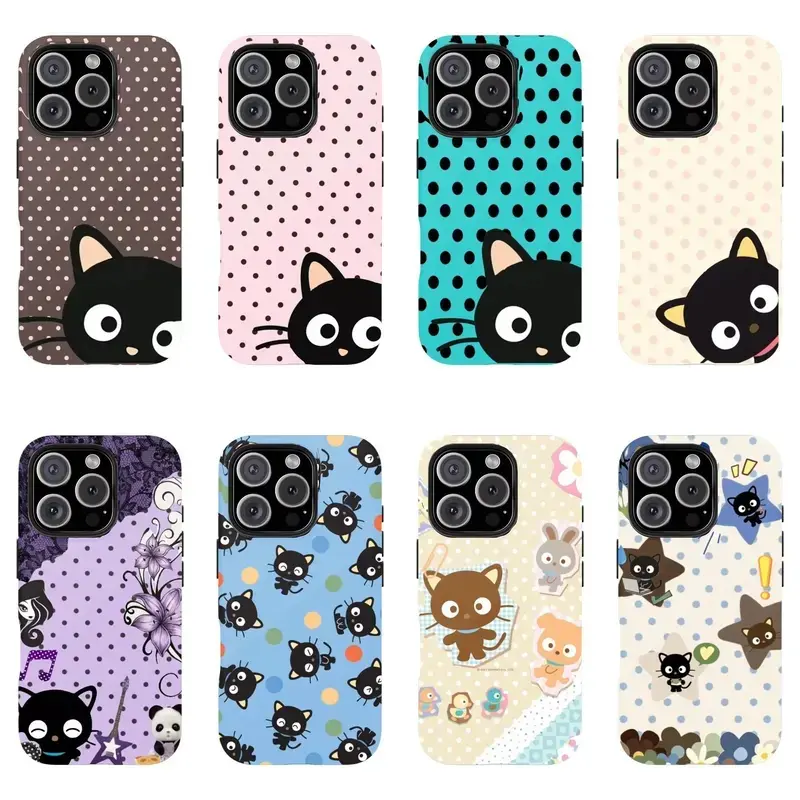 VYD Kawaii Chococat Cartoon Durable Smartphone Case - Shockproof Layer Casing, Cat Aesthetic Cover Accessory with Screen Protector for iPhone 13-18 Pro Max, Ideal Birthday Gift