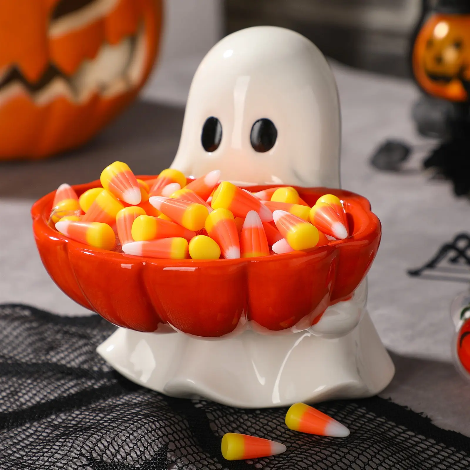 Halloween Candy Bowl Shaped Ceramic Candy Dish Serving Tray Cute Halloween Tabletop Decoration Cookie Jar for Party Supply