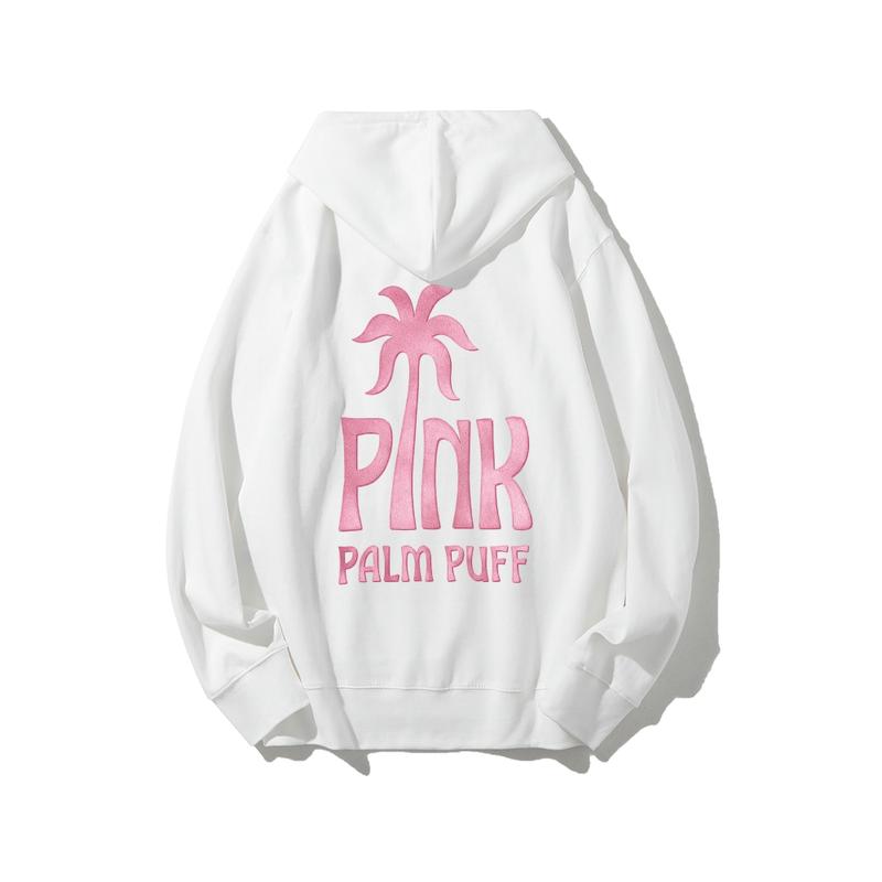 "Pink Palm Puff" Graphic Printed Cotton Hoodie | Casual Top
