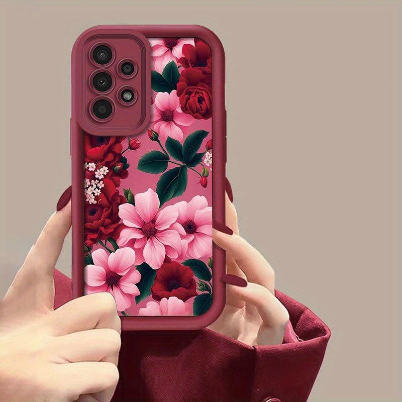 Elegant Red Floral Pattern Phone Case for Samsung Galaxy S26 S25 S24 S23 S22 S21 Fe Plus Ultra A13 A14 A15 A16 A17 A33 A34 A35 A36 A52 A53 A54 Note20, Shockproof And Durable, Stylish Design, TPU Protective