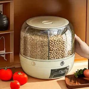 1PC Rotating Cereal Dispenser Large Capacity Food Container Sealed Moisture - proof Rice Bucket Transparent Kitchen PET Grain Storage Box with One - click Grain Outlet