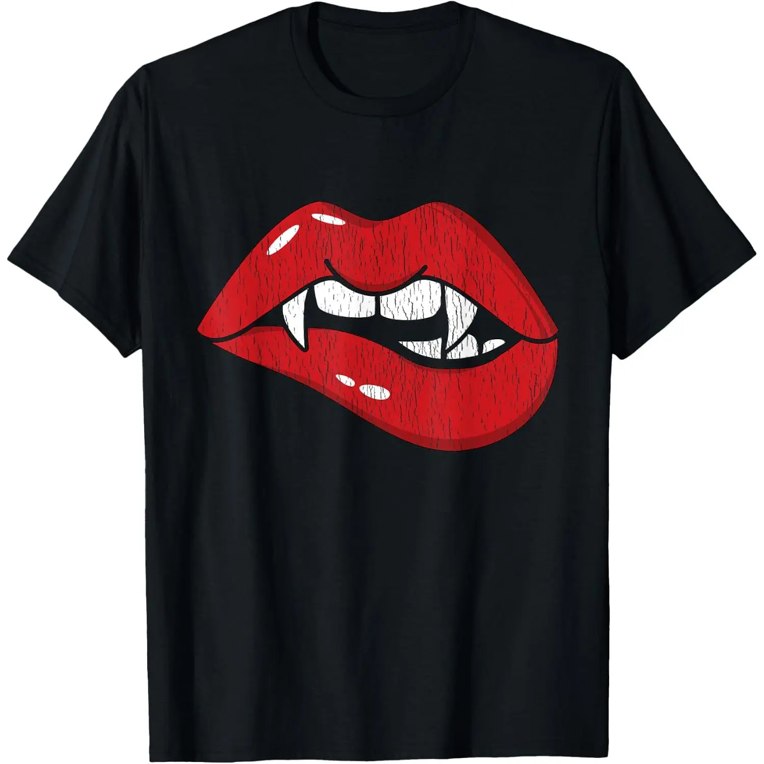 Retro Dracula Vampire Red Lips Teeth Bite Halloween Costume T-Shirt Cotton Graphic Crew Neck Soft Top Short Sleeve Casual Unsex Shirt Breathable for Men Women