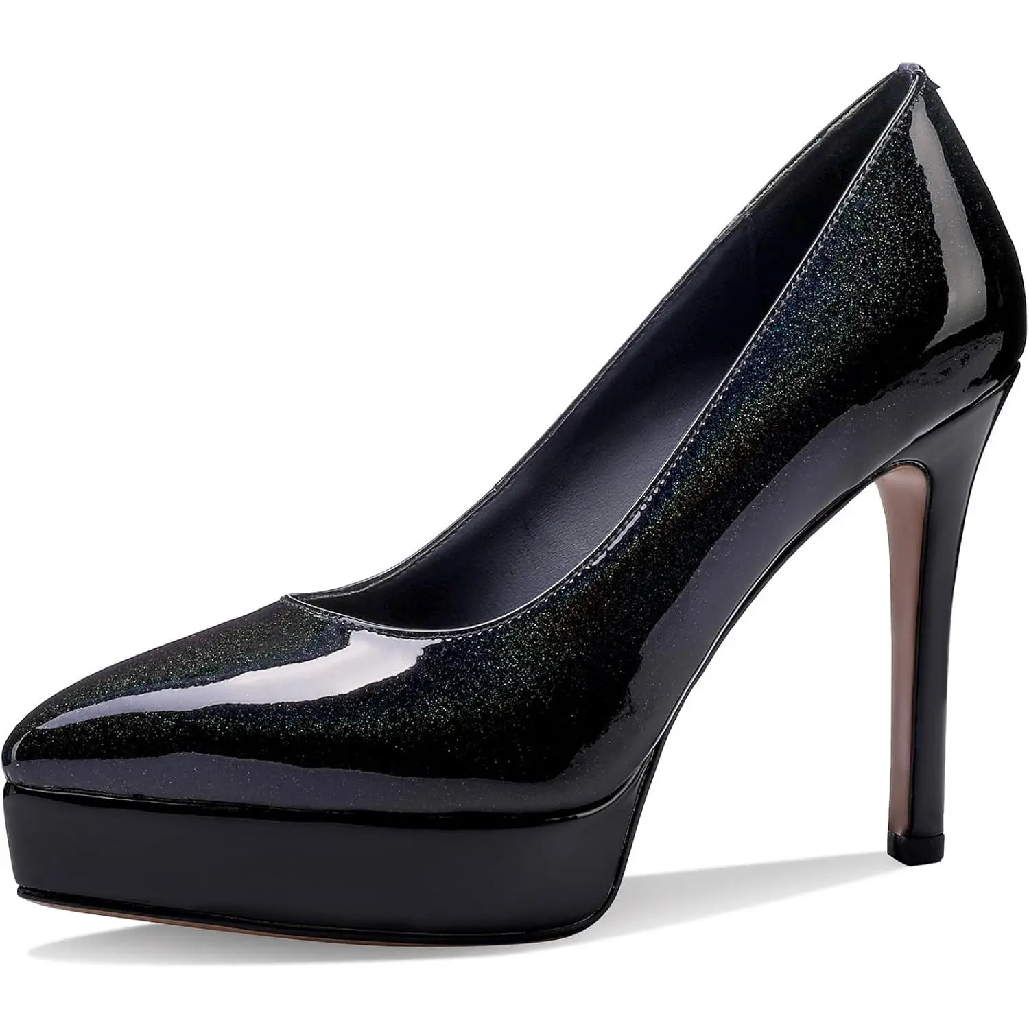 Women's Chunky Platform Heels with Glitter & Rhinestones, Closed Square Toe Pumps, Comfortable Wide Fit 5 Inch High Heel for Dressy Weddings, Footwear, Stylish