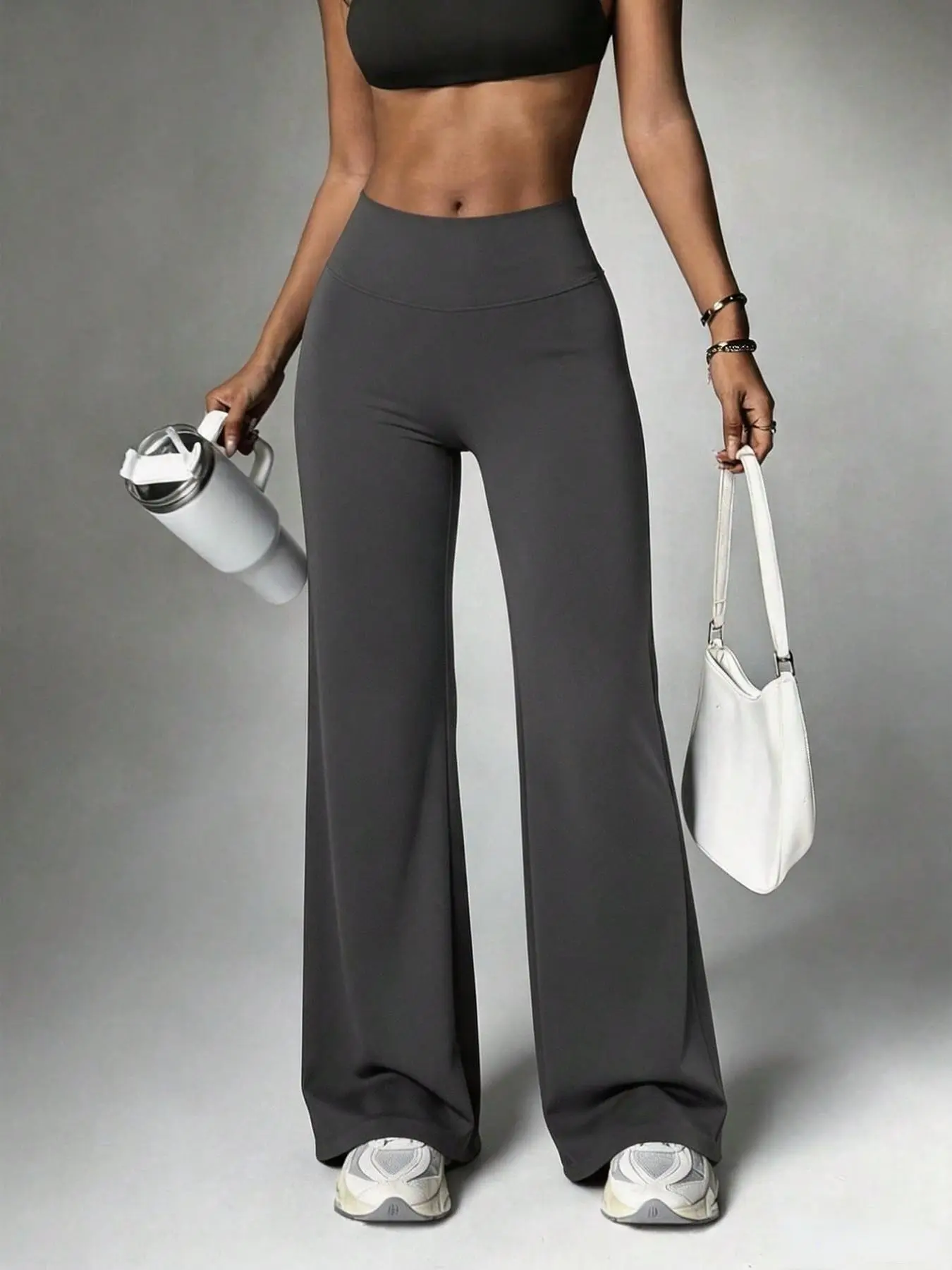 Women's Sport Casual Long Wide Leg Pants, High-waisted Tummy Control Butt Lifting Slim Fit Solid Color Leggings, for Yoga, Training, Gym and Daily Wear