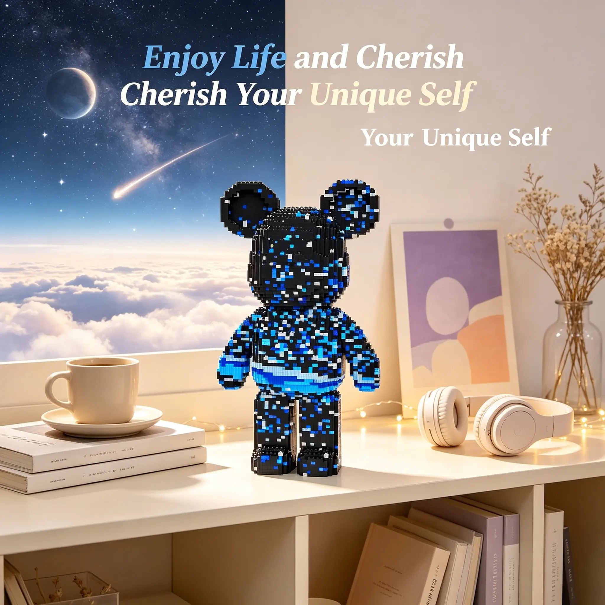 Galaxy Bear Puzzle Blocks Creative Decor, Holiday Gifts, Party Decoration, DIY Craft, Lightweight Statue, Collectible Display, Personal Use