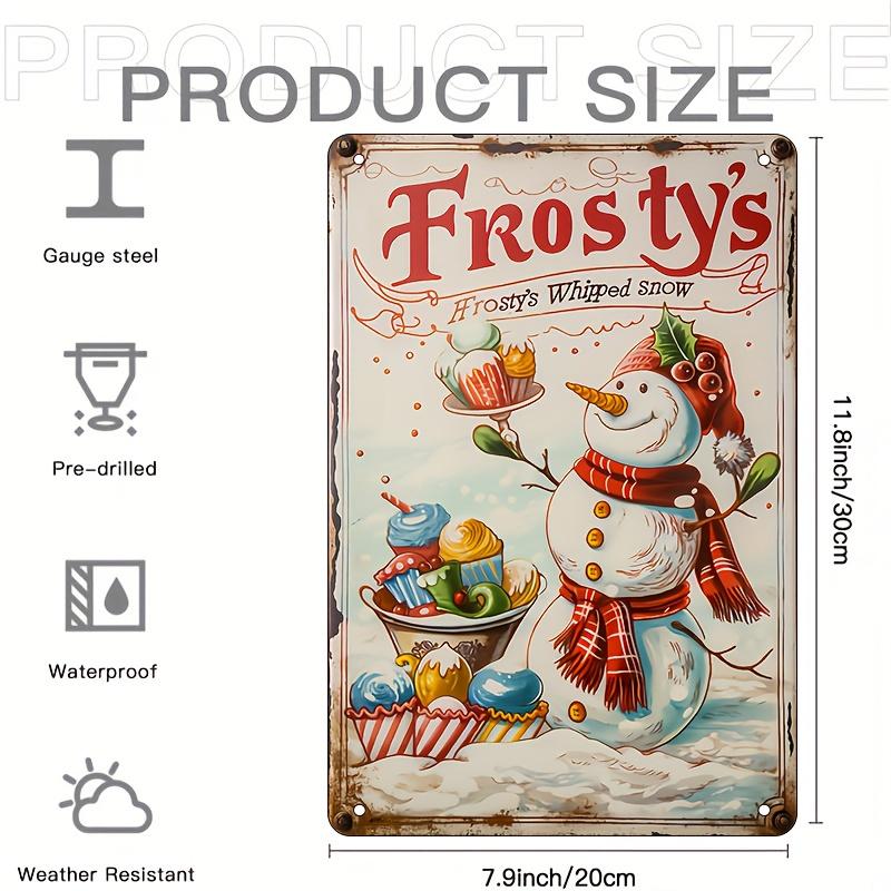 Retro Christmas Snowman Metal Tin Sign - 8x12 Inch Vintage Wall Decor with Whipped Snow & Candy Cane, Perfect for Home, Bar, Coffee Shop, or Holiday Gift, Home Decor Sign | Whimsical Snowman Design | Durable Metal Sign, Christmas Decorations, 2D Flat