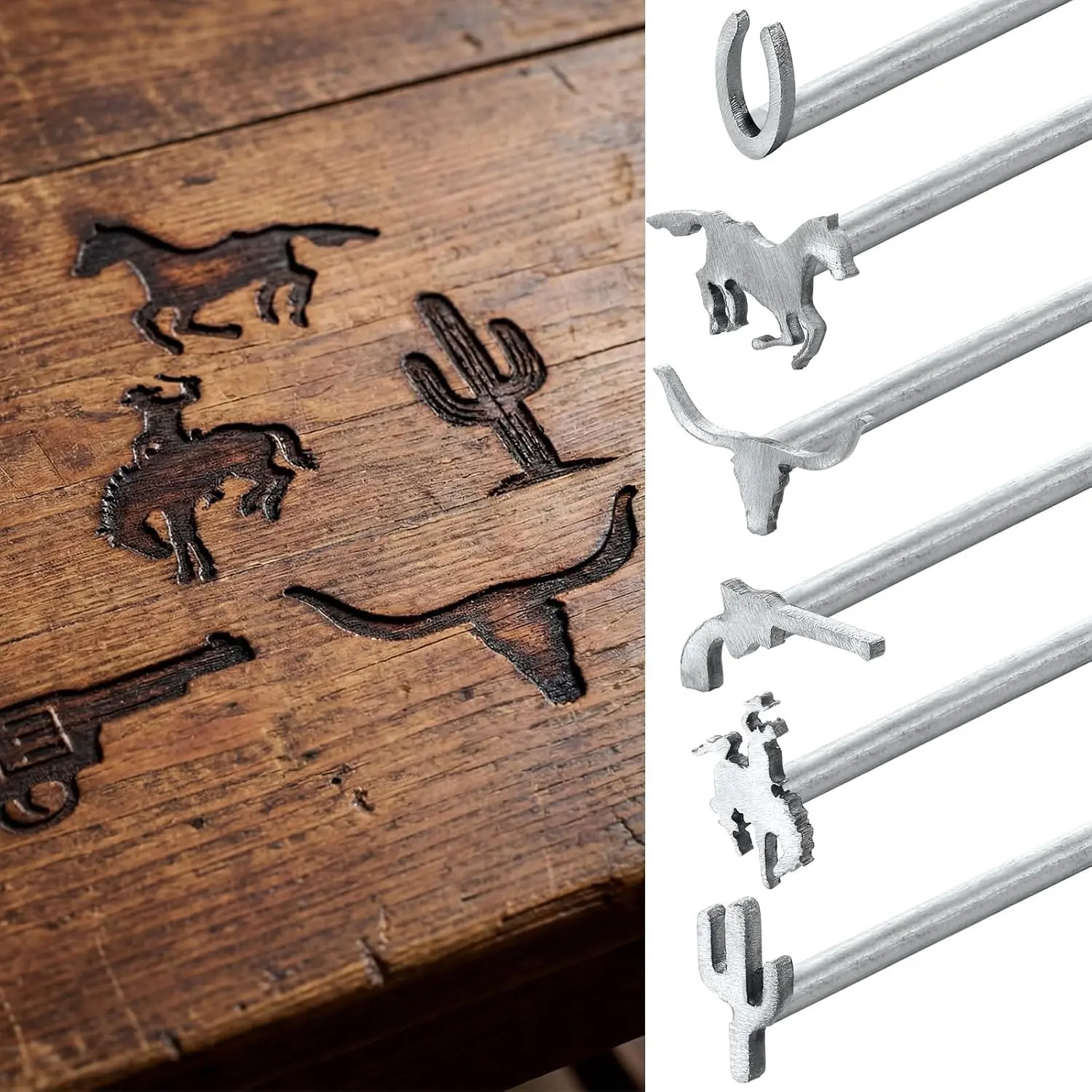 6-Piece Metal Mini Western Branding Iron Set, Personalised Cowboy DIY Craft Tool Kit for Hat, Leather, Wood, Felt, Cowhide, Gift Idea for Men Crafters, Mini Set