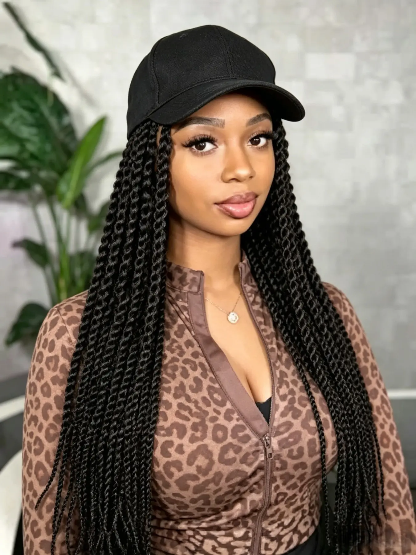 22 Inch Black Long Braid Straight Synthetic Wigs for Women, Gorgeous Fluffy Wigs with Baseball Cap, Synthetic Full Machine Wigs for Party, Daily Use, Braided Hair Wigs