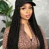 22 Inch Black Long Braid Straight Synthetic Wigs for Women, Gorgeous Fluffy Wigs with Baseball Cap, Synthetic Full Machine Wigs for Party, Daily Use, Braided Hair Wigs
