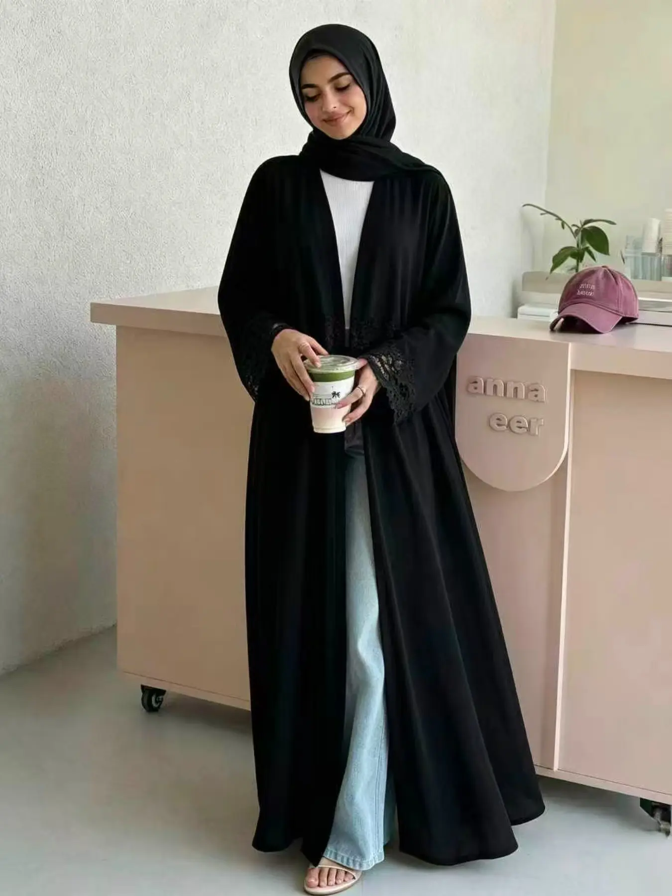 New Muslim Women's Multi-Color Floral Lace Patchwork Cardigan Abaya, Simple Loose Long Outerwear, Daily Casual for Muslim Ladies