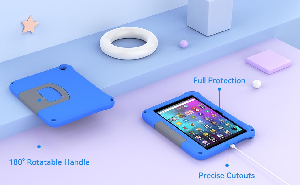 Fire HD 8 Tablet Case for, Kindle Fire 8 Case(12th/10th Generation, 2024/2022/2020 Release)-Auorld Lightweight Shockproof-Proof Cover with Handle Stand for Kindle Fire HD 8/8 Plus Tablet-Blue