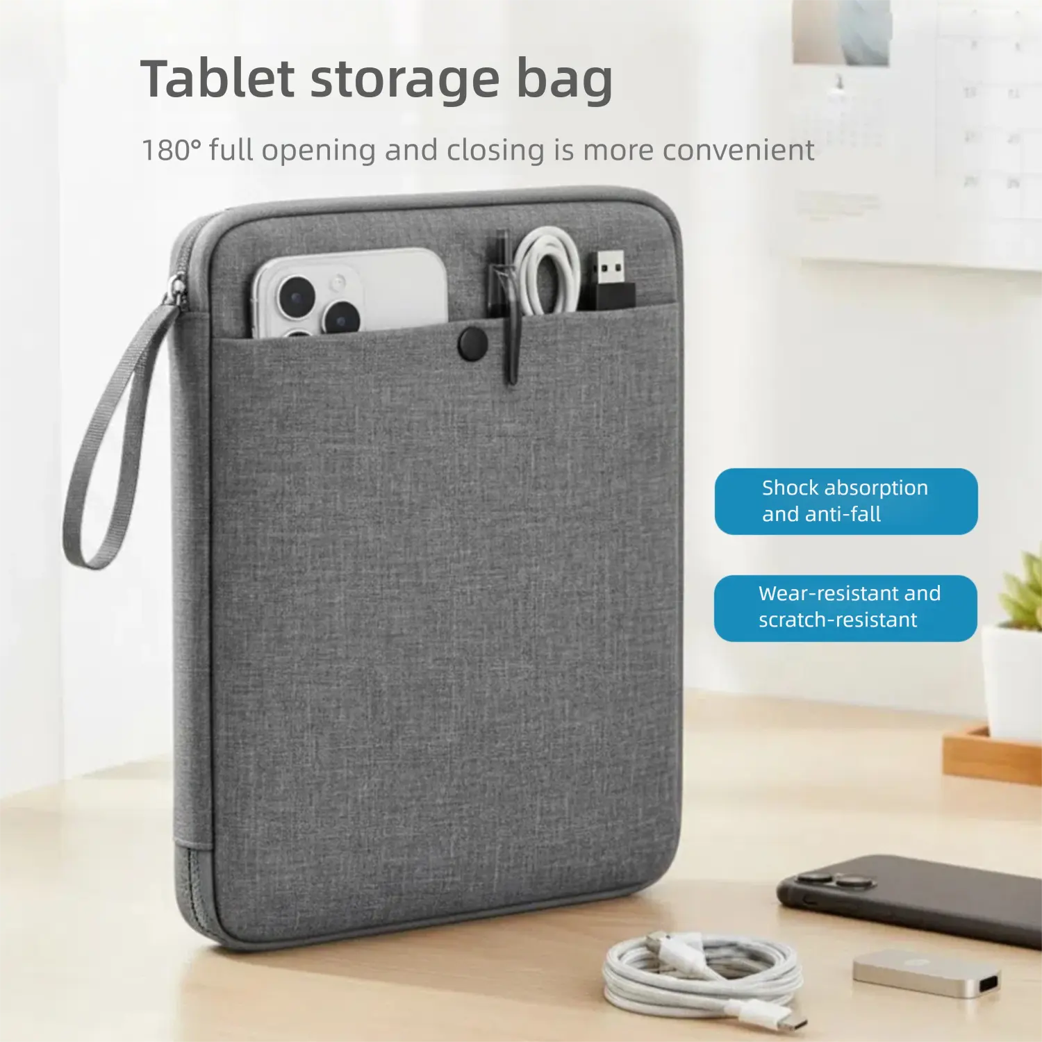 Lightweight Shock Absorbing Tablet Carry Bag, Multi-Size Universal Inner Liner Sleeve with Hand Strap, Anti-Collision Protective Storage Pouch for Apple iPad, Huawei and Xiaomi Tablets