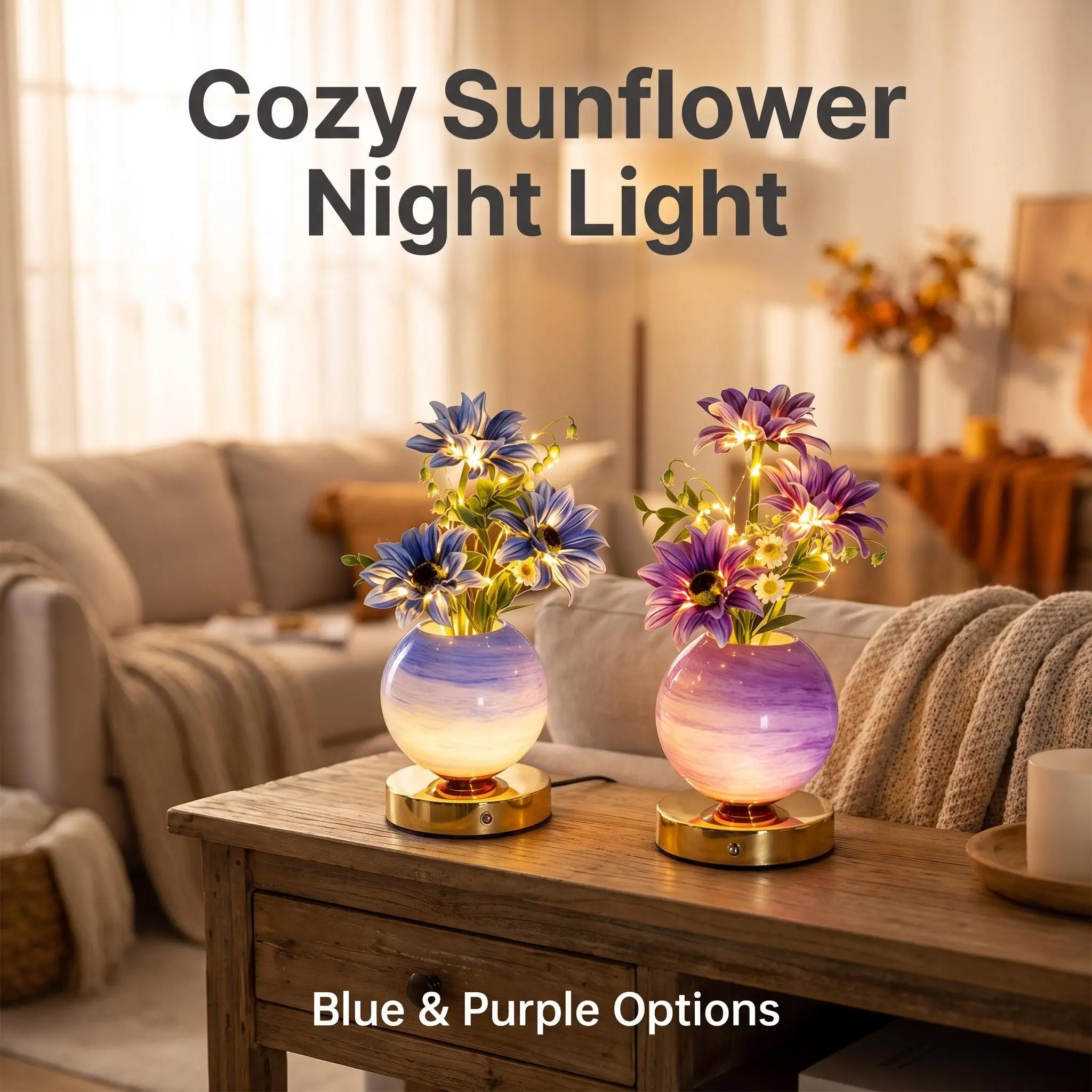 Sunflower Artificial Flower Desk Lamp with Touch Dimming, Ambient Night Light USB Rechargeable Soft Light Home Decor Christmas Room Decor