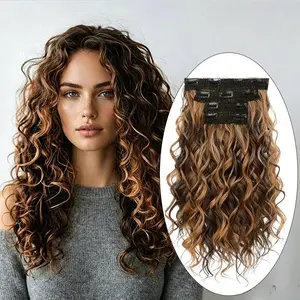 Curly Wave Clip In Hair Extensions 16 Inch, 4PCS Volume Hairpieces Set with , Scrunchies & Wide Tooth Comb for Women outdoorfun clip hair extensions chocolate brown wig