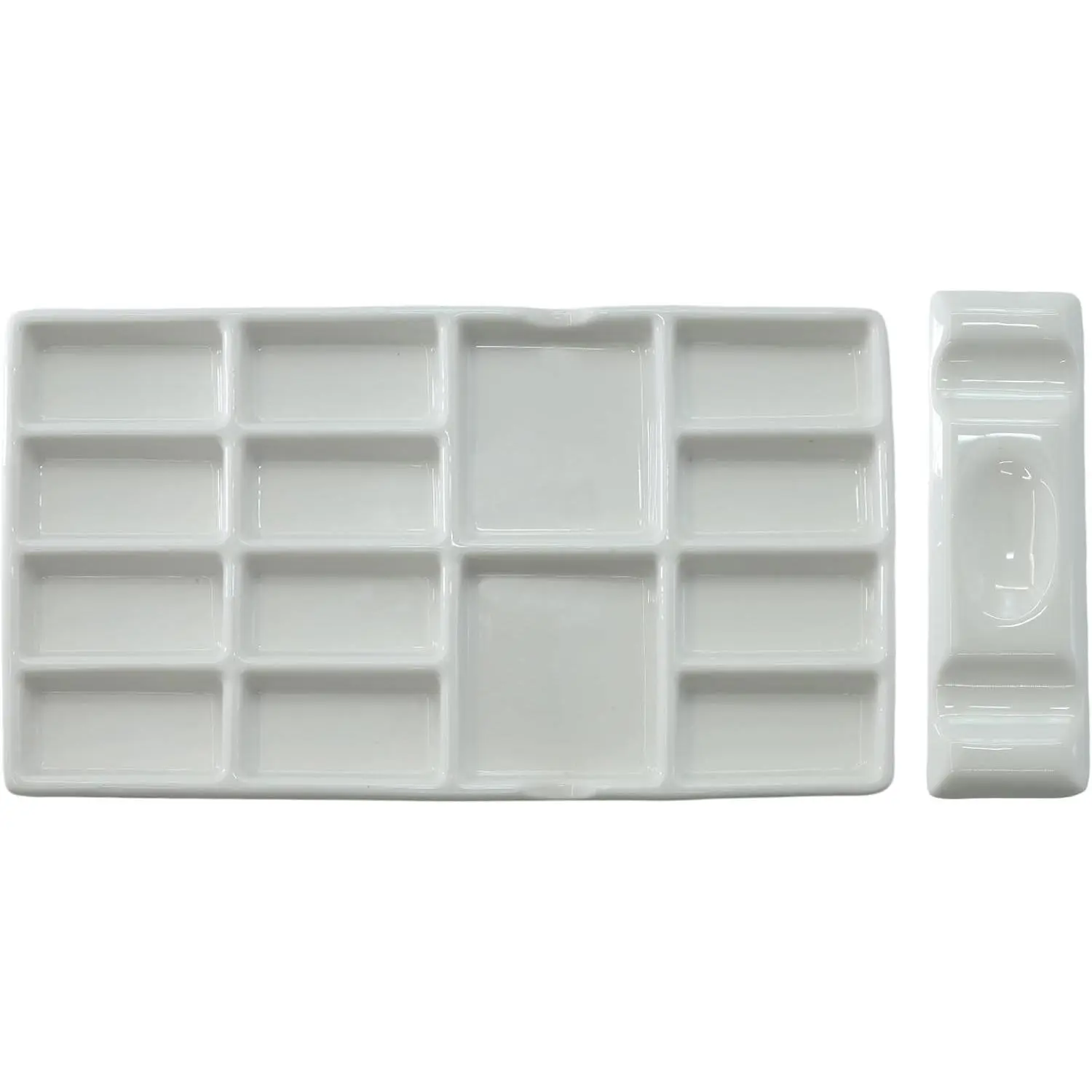 14-Well Ceramic Paint Palette 2pcs Porcelain Watercolor Painting Palette Paint Tray Ideal for Watercolor Tin and Painting Supplies