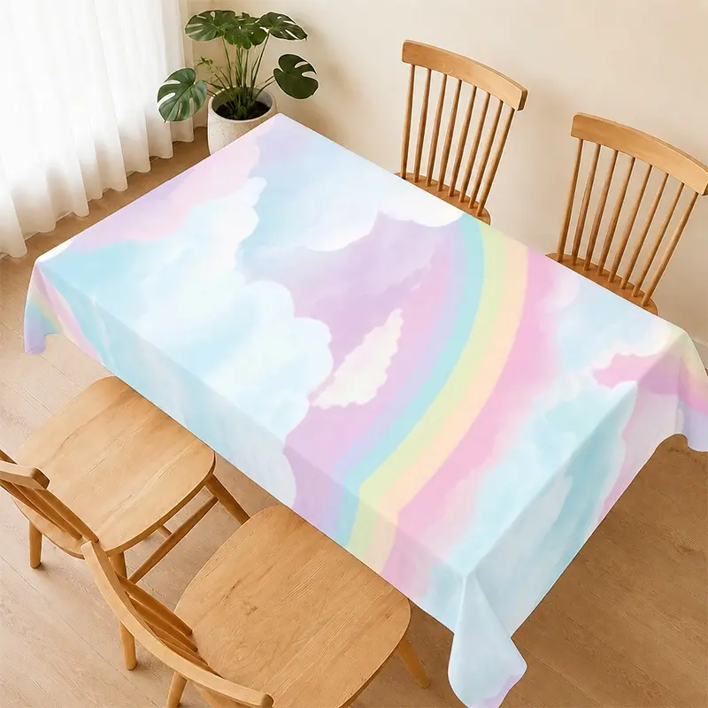Pastel Rainbow Cloud Tablecloth, Waterproof Material, Easy Cleaning, Perfect for Kids Parties, Birthday Dinners, Weekend Brunches