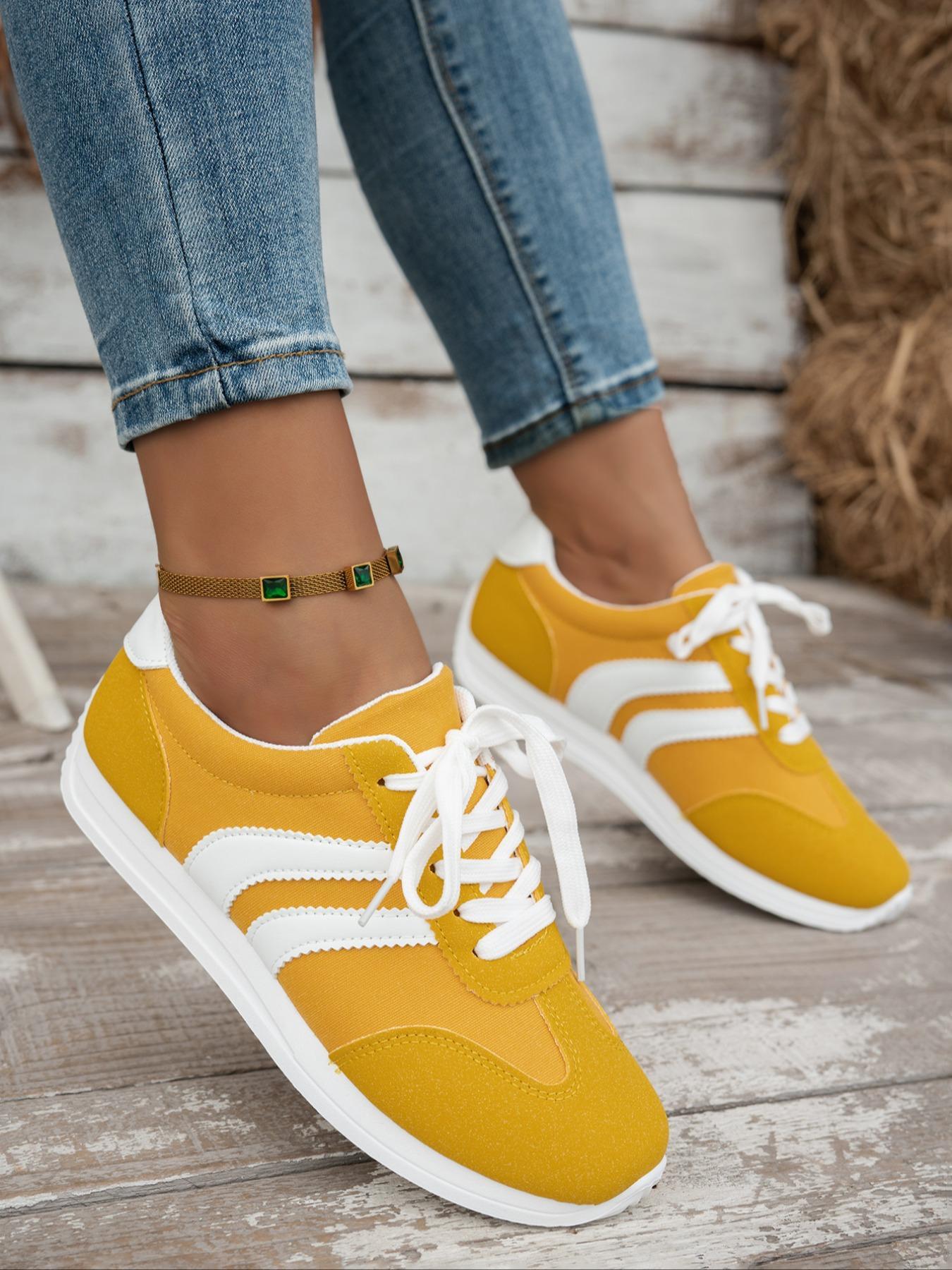 Women's Fashionable Patchwork Lace Up Low Top Sneakers, Casual Comfortable Breathable Sports Running Shoes, All-match Basic Shoes for Daily Wear, Sporty Running Shoes