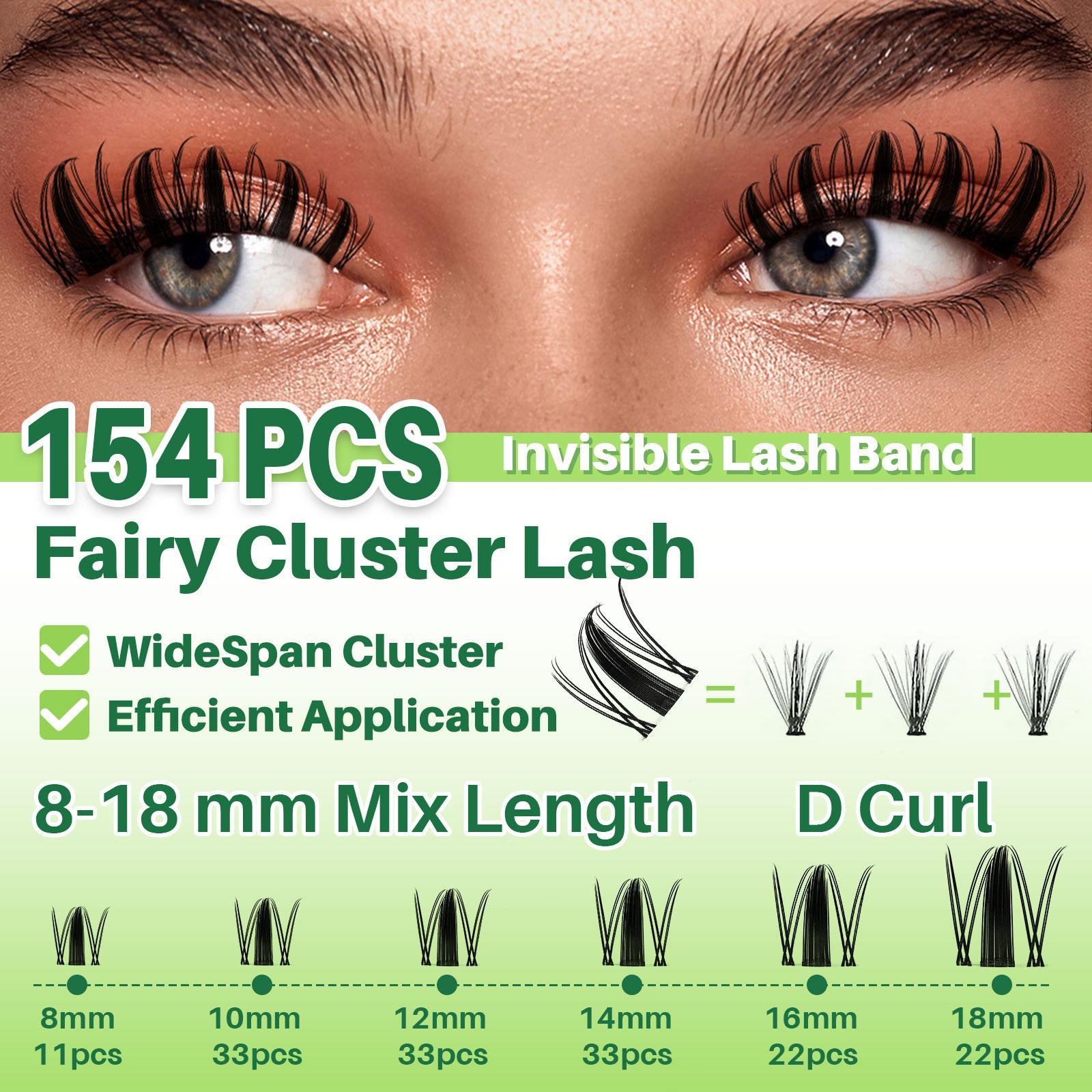 Mixed Length Lash Clusters Kit, 8-18mm Eyelash Clusters, D Curl Wide-Span DIY Eyelash Extensions Kit, Individual Fake Eyelashes Clusters Kit, Lashes Bond Seal