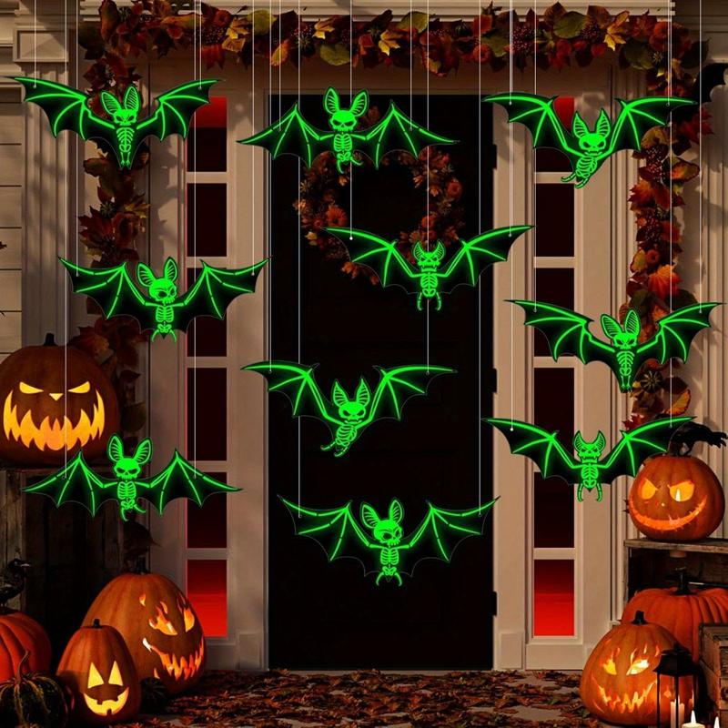 10 Pcs/set Halloween Decorations 3D Stereoscopic Bats, Fluorescent Glow in the Dark Props for Haunted House, Horror Wall Stickers