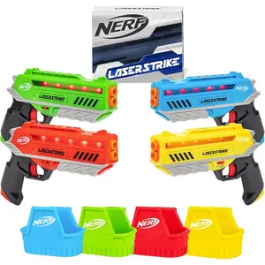 NERF Laser Strike 4 Player Laser Tag Game Pack Complete with 4 300ft Range Blasters & 4 Holsters - Indoor or Outdoor Play Arcade Games, Toys for Kids & Family