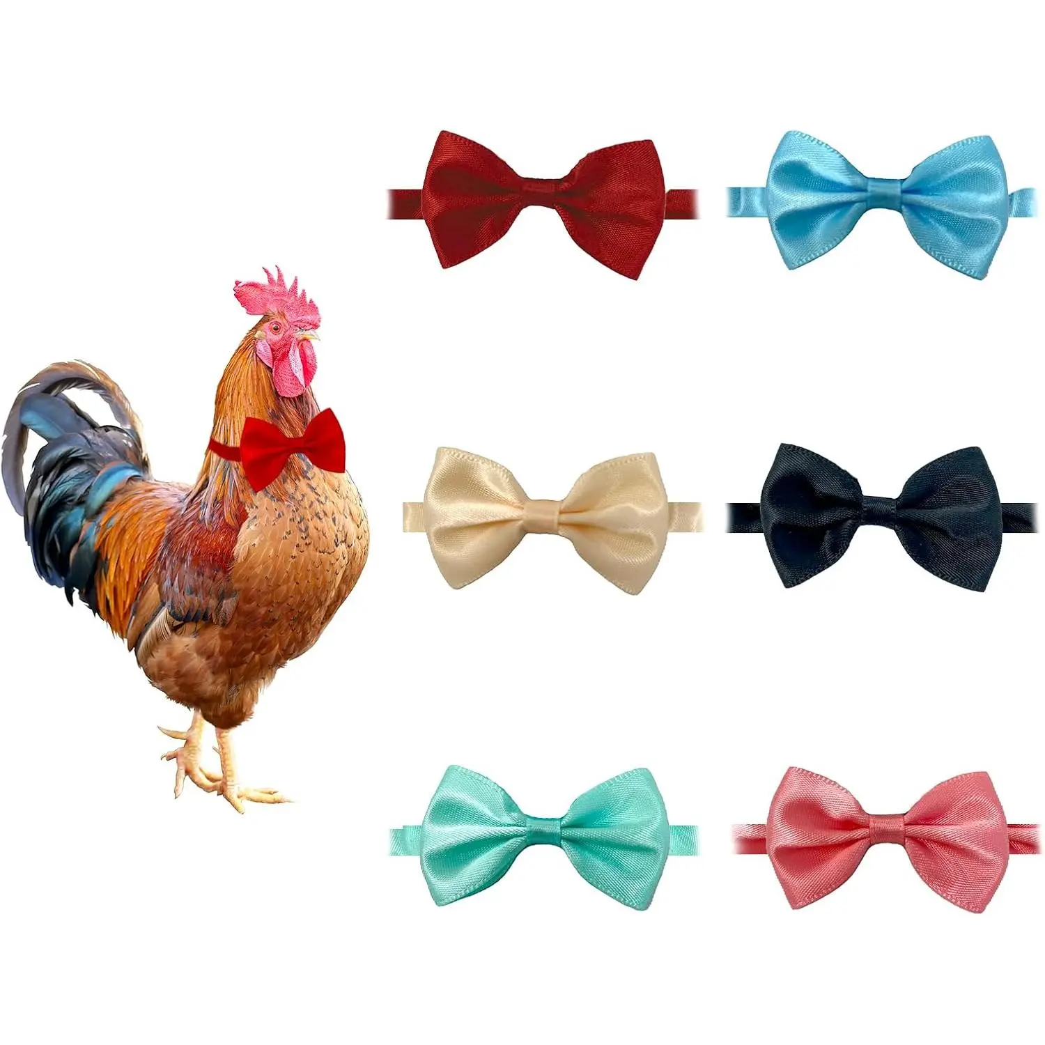 6 Pieces Chicken Bow Ties Chicken Hats Chicken Collars Rooster Collars Fits Hamster Parrot Bird and Small Animals