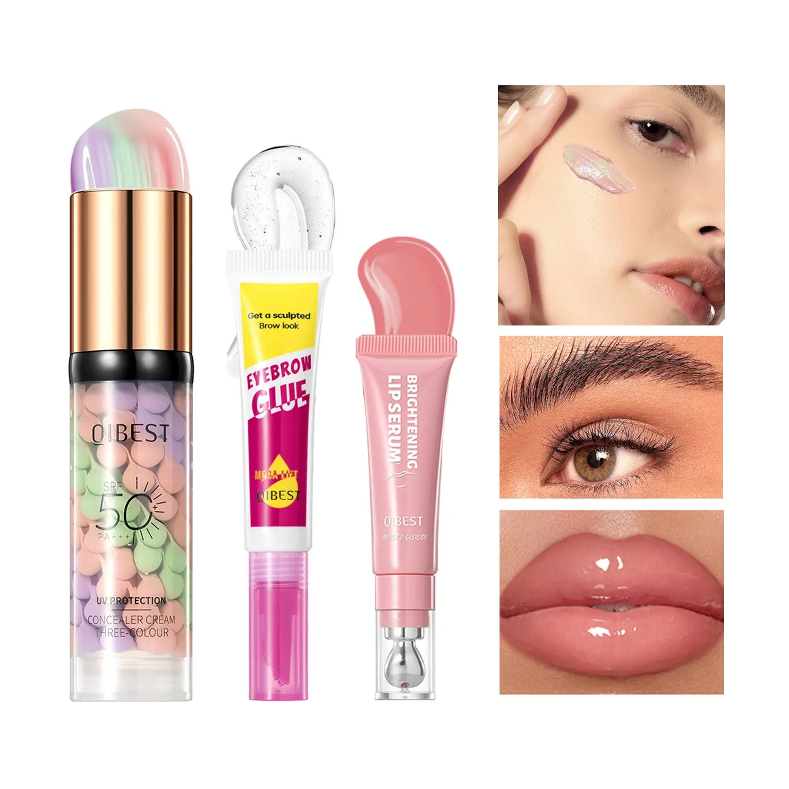 Isolation+eyebrow gel+lip gloss, three piece makeup set, women's beauty, daily use