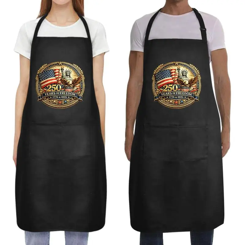 Custom Print 250 Years of Freedom USA Patriotic Waterproof Apron For Man Woman Adjustable Pocket Apron for BBQ Cooking Painting Floral Arrangement Housework Workwear Uniforms Clothes Womenswear