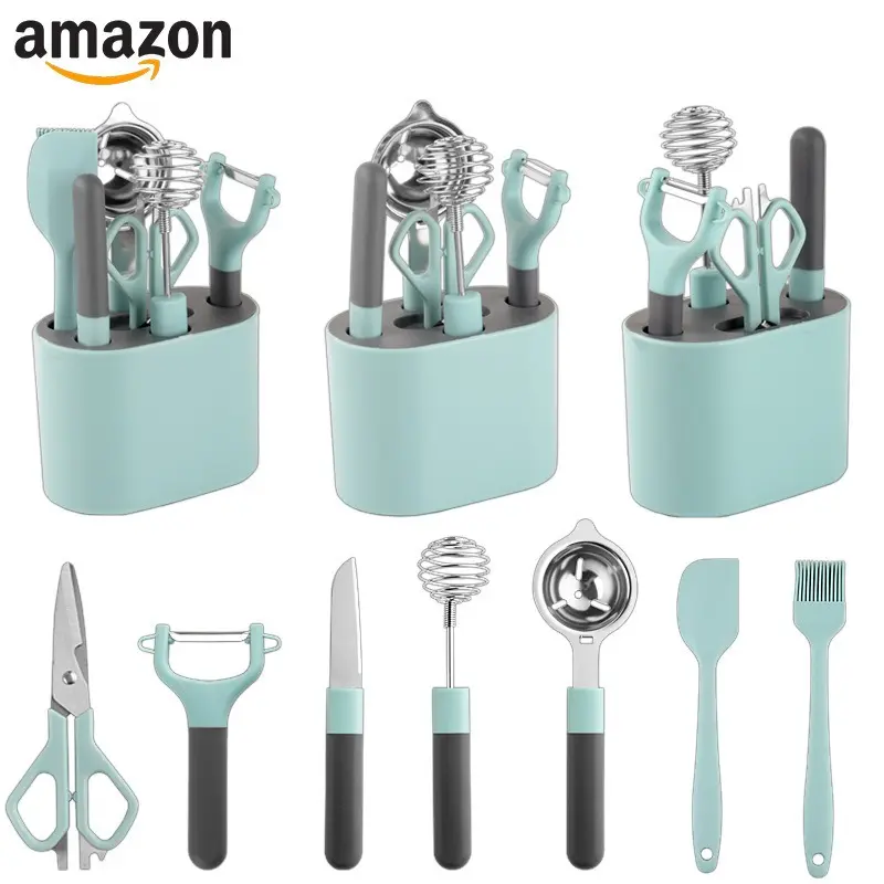 Stainless Steel Peeler Kitchen Small Tool Set with Storage Base, Scissors, Fruit Knife, Vegetable Scraper and Food Spreader Tools