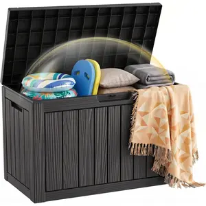 Outdoor Storage Box 55 Gallon Deck Box (Indoor & Outdoor) Lockable UV Resistance Waterproof Resin Storage Bin Storage Box for Outdoor,Patio Storage(Black)