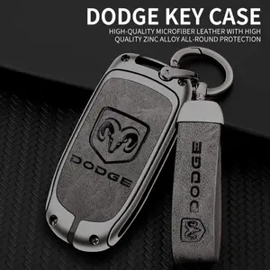 Zinc Alloy Leather Car Key Case Cover Shell, Compatible with Dodge RAM 1500, Journey, Charger, Dart, Challenger, Durango, Auto Keychain Accessories