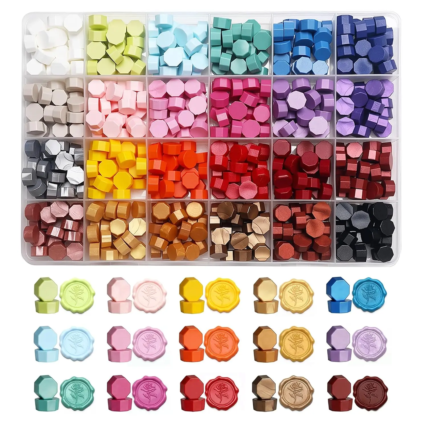 Wax Seal Beads, 24 Colors Sealing Wax Beads for  Seals, Approx 600 count  Wax Melting Beads Set with Organizer Box, Smooth Melt Wax for Wax Seal Invitations, Card Making & DIY Crafts