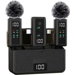 3 in 1  Microphone for , Android, Camera, Lavalier Microphone, Noise Cancellation with 45 Hours Transmitter Digital Display  Case for Video Recording, Streaming