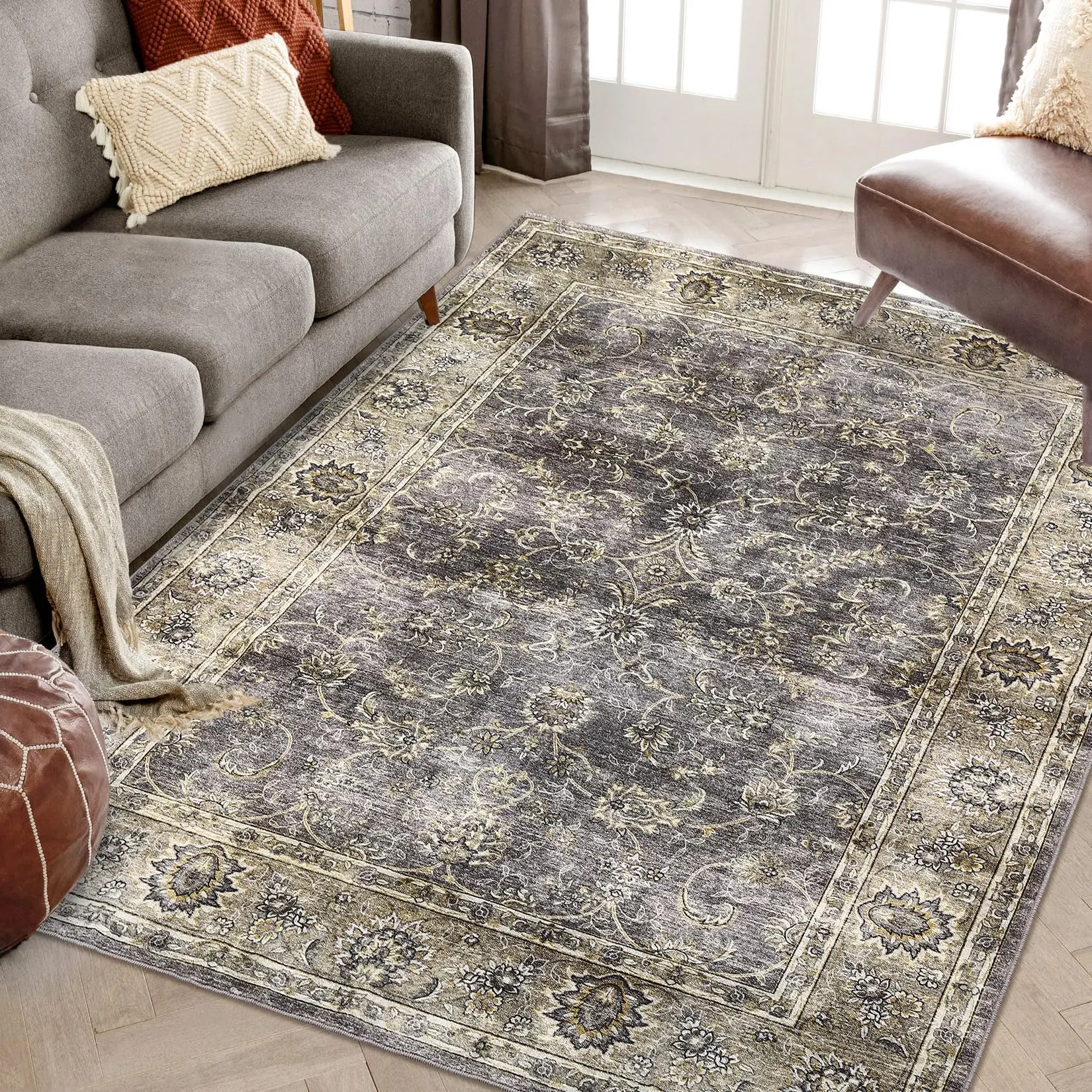 Christmas DealGARVEE Vintage Floral Area Rugs: Machine Washable, Non-Slip, Low-Pile Carpets for Home Decor in Various Sizes and Colors, Including 8x10 and 9x12 Large Rugs, and 2x6 Runner Rugs for Kitchen and Bedroom.