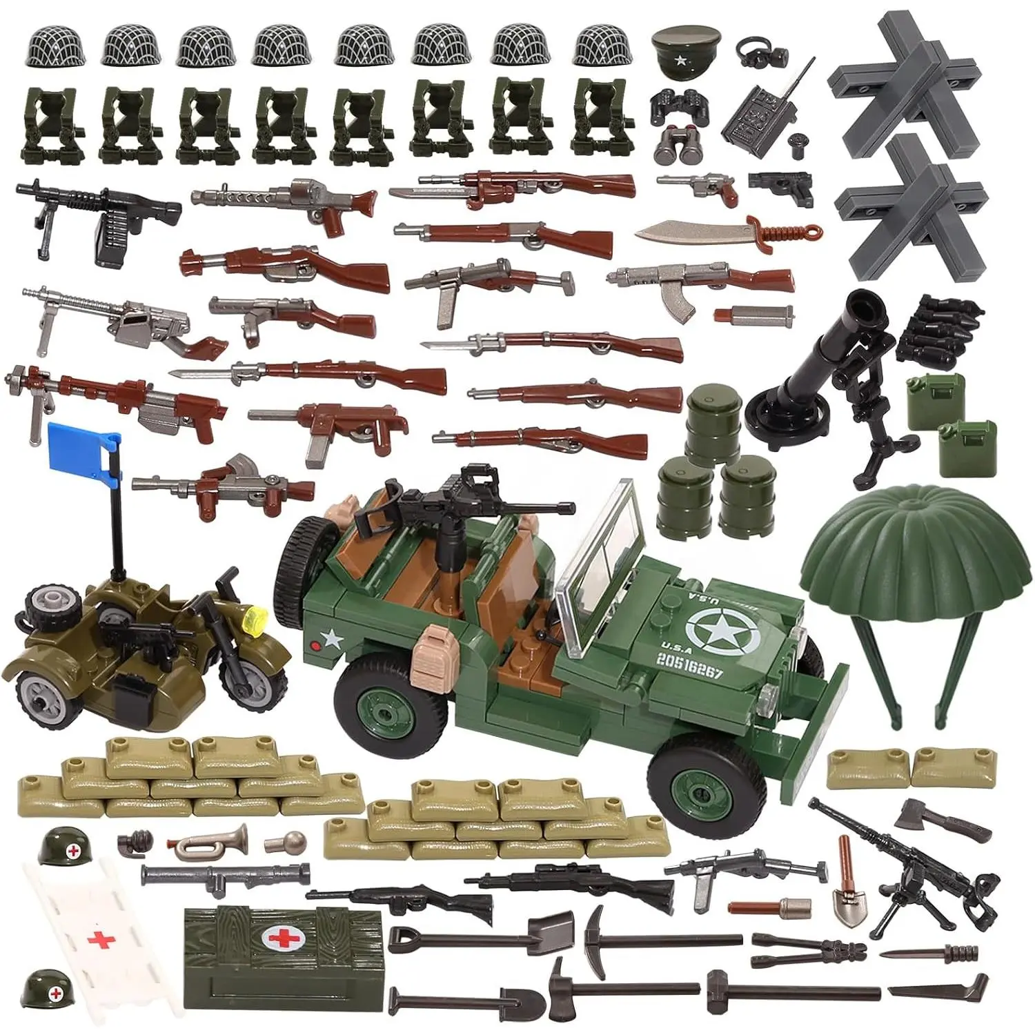 WW2 Military Vehicles Weapons Pack 282 Pieces Army Building Block Toy Set WWII Car Tricycle Gear Helmets Vests Tools Bricks Model Compatible with Soldier Figures for Ages 4+fidget toys