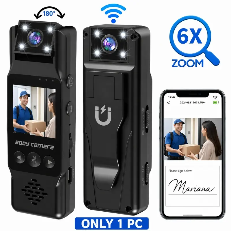 Action Camera HD Portable WiFi Sports Camera with 1.3" LCD Display, 180 Rotating Lens, Night Vision Video Recording Body Cam, Magnetic Back Clip for Cycling Outdoor Vlog