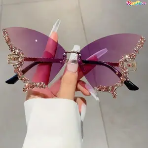 Women Fashion Rhinestone Inlaid Butterfly Design Sunglasses, Trendy Novelty Signature Shades, Light UV Protection Fashion Eyewear Accessory For Daily Wear Travel Outdoor Activities