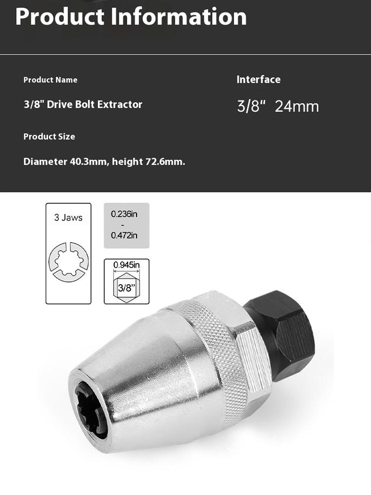 Damaged Bolt and Stud Extractor Tool, Grips and Removes 3/8 Inch Studs, Broken Bolt and Stud Remover for Broken, Damaged, Rounded Off, Painted, and Rusted Tight Bolts for Rounded Off Broken Painted Rusted Tight Bolt