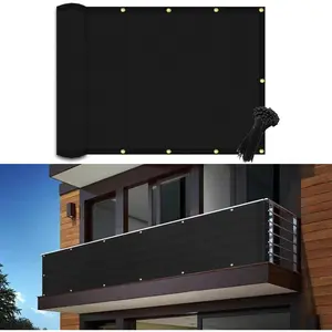 4'×10' Black Balcony Privacy Screen Fence Cover UV Protection Weather Resistant Waterproof Shade Cloth for Outdoor Patio Apartment Backyard Porch Deck Railing with Zip Ties