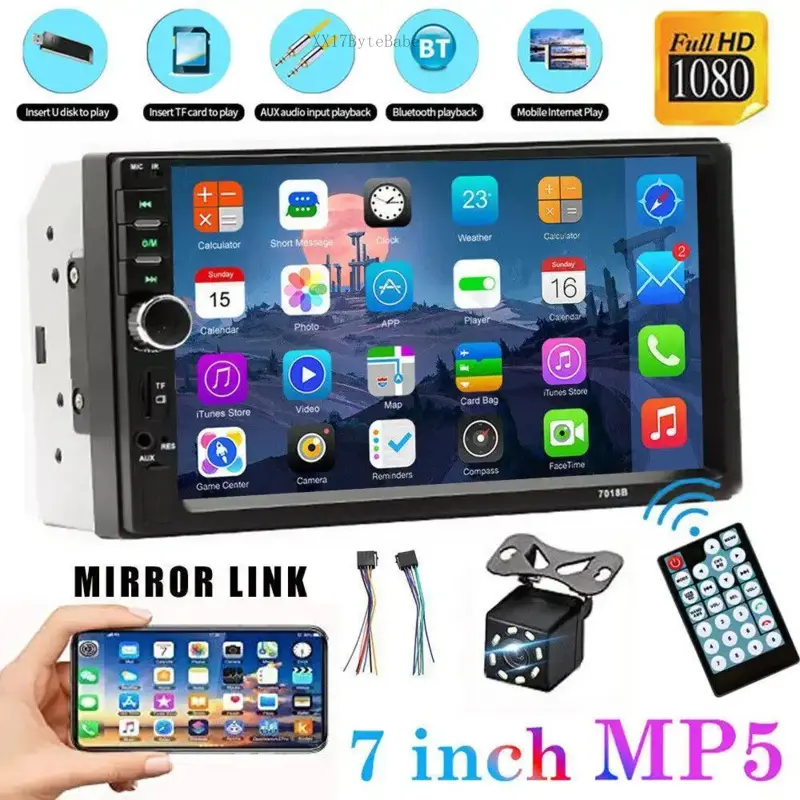 Double Din Car Stereo with Bluetooth, Touch Screen, Backup Camera, Radio, Steering Remote, Card Input & FM-BT Car Video Player, Car AudioXX17ByteBabe