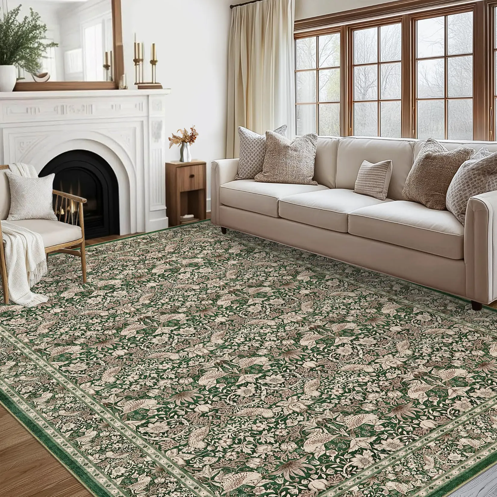 Vintage Trellis Washable Rug for Living Room, Stain Resistant Non-Slip Circle Rug Vintage Distressed Round Throw Carpet for Living Room Bedroom Kids Room Playroom