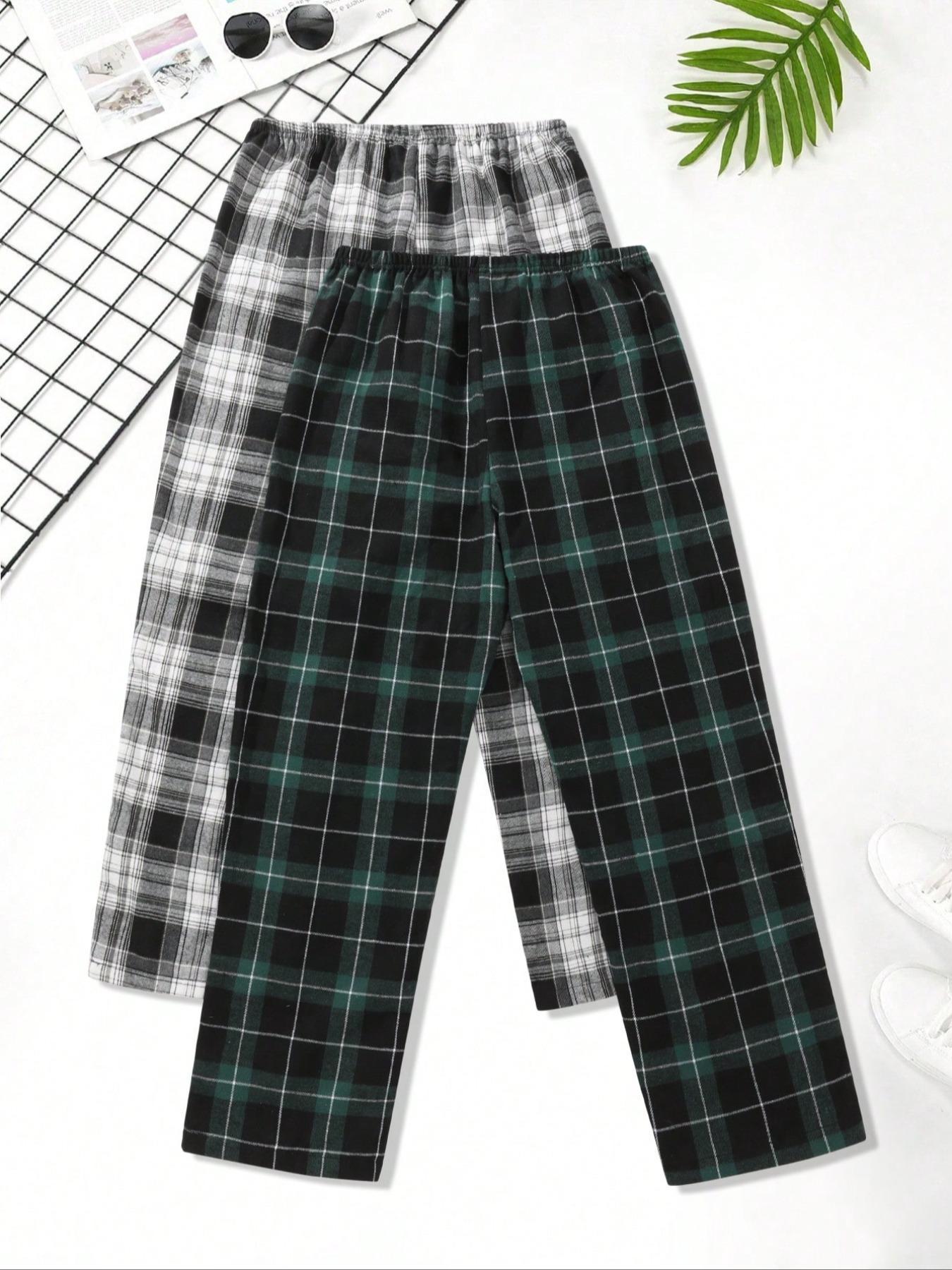 Men's 2pcs Plaid Print Elastic Waist Sleep Pants, Casual Comfy Loungewear Pants, Soft Breathable Sleep Bottoms for All Seasons