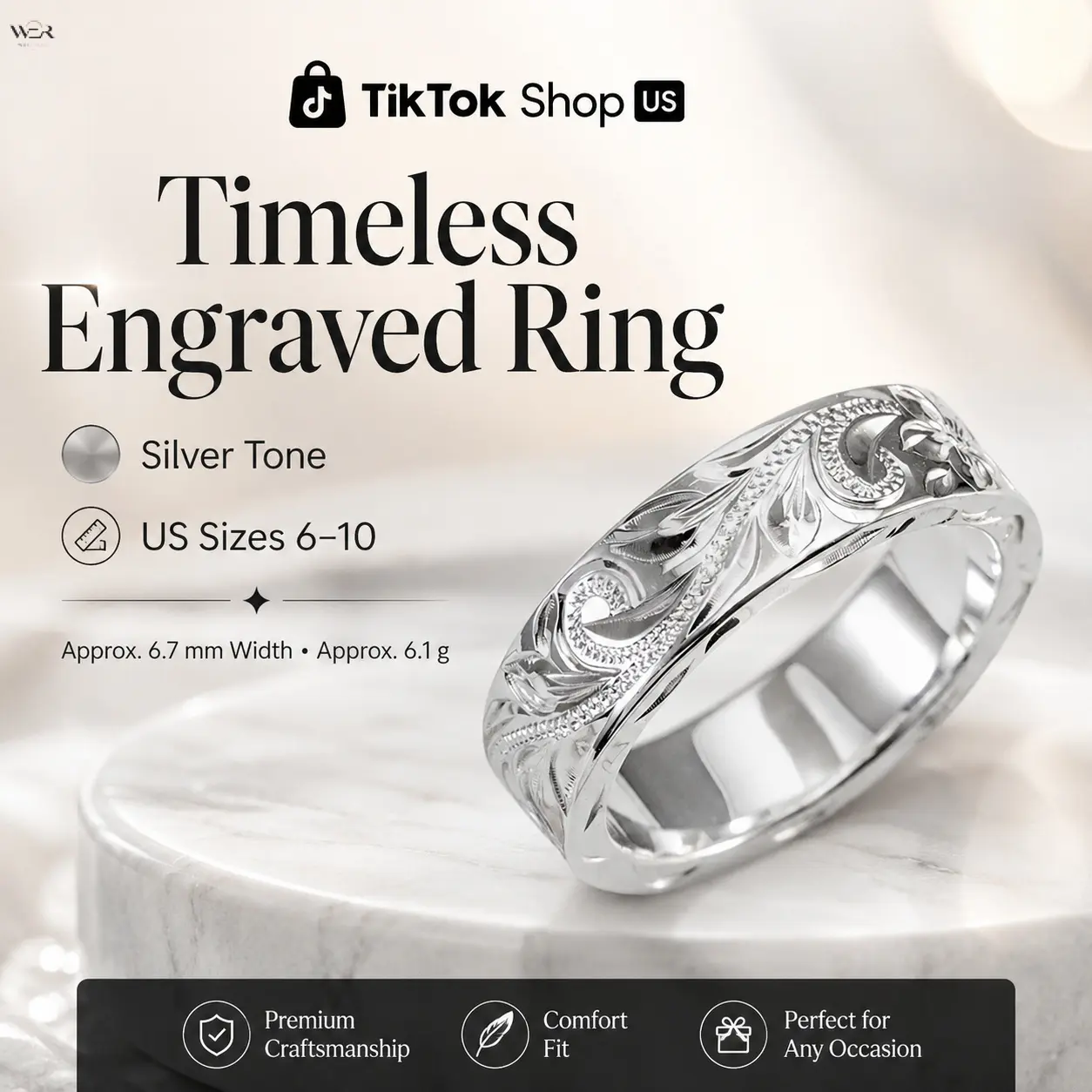 Timeless Hand Engraved Floral Scroll Silver Tone Comfort Fit Band Ring, Vintage Carved Leaf Pattern Wedding Stack Ring for Women Men