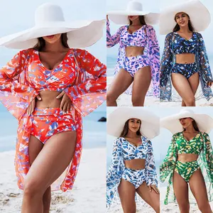 New European and American fashion high-end sexy women's three-piece bikini swimsuit