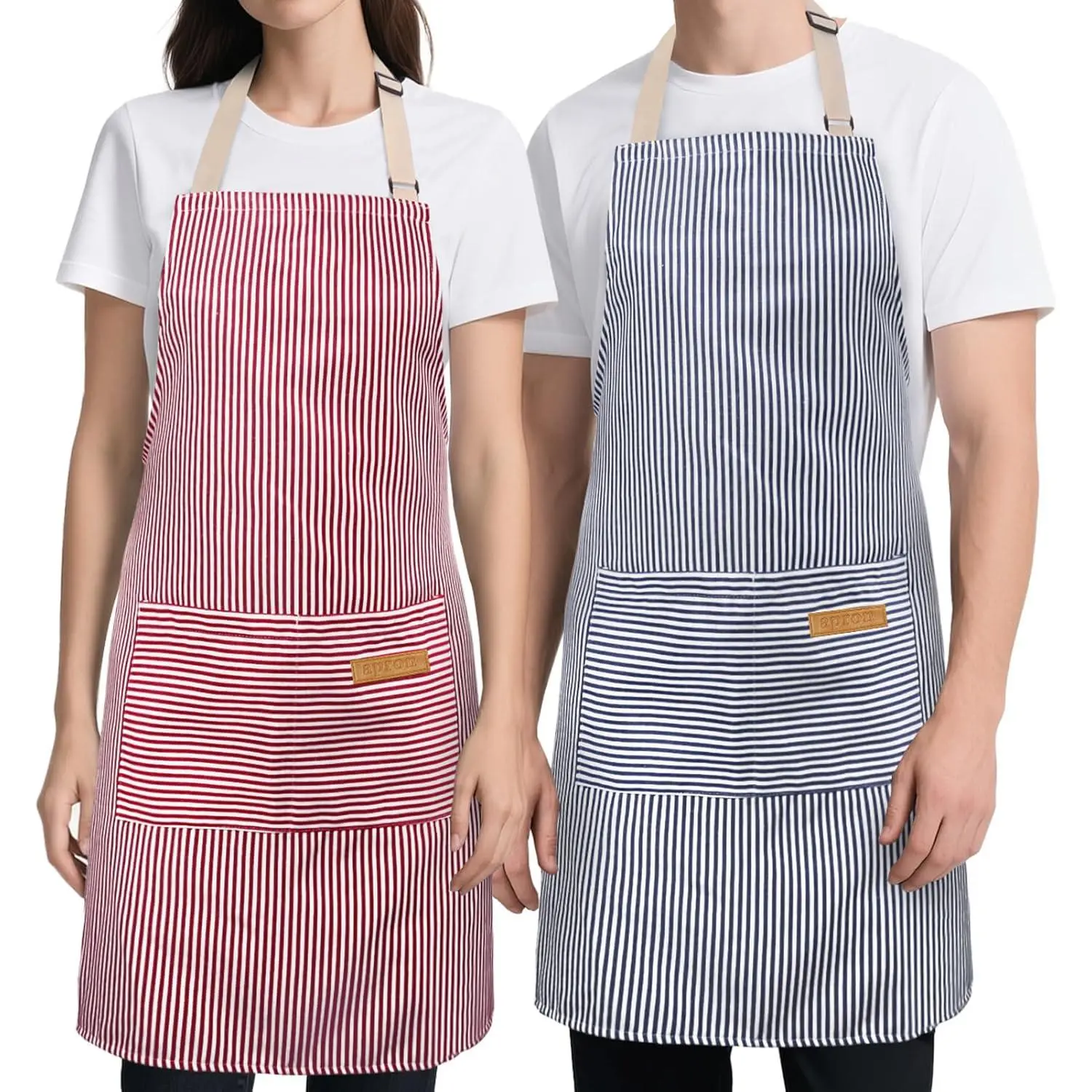 2 Pack Kitchen Cooking Aprons, Soft Aprons for Women Men with 2 Pockets Chef Apron with Adjustable  Strap and Long Tie