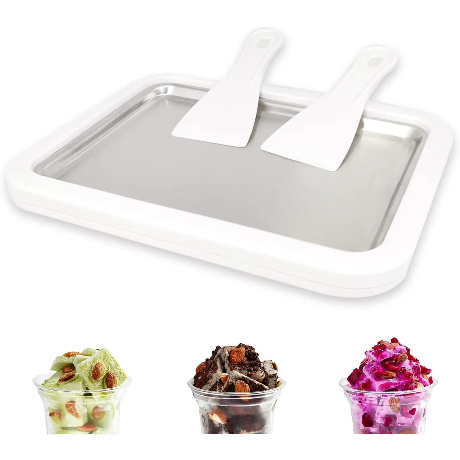 Versatile Ice Cream Maker - 3-4 Servings, 2 Scrapers, 304 Stainless Steel Roller Pan, Freezer-Safe Easy-to-Clean Tool, Frozen Yoghurt-Gelato Roller, Ideal for Family Bonding & Parties