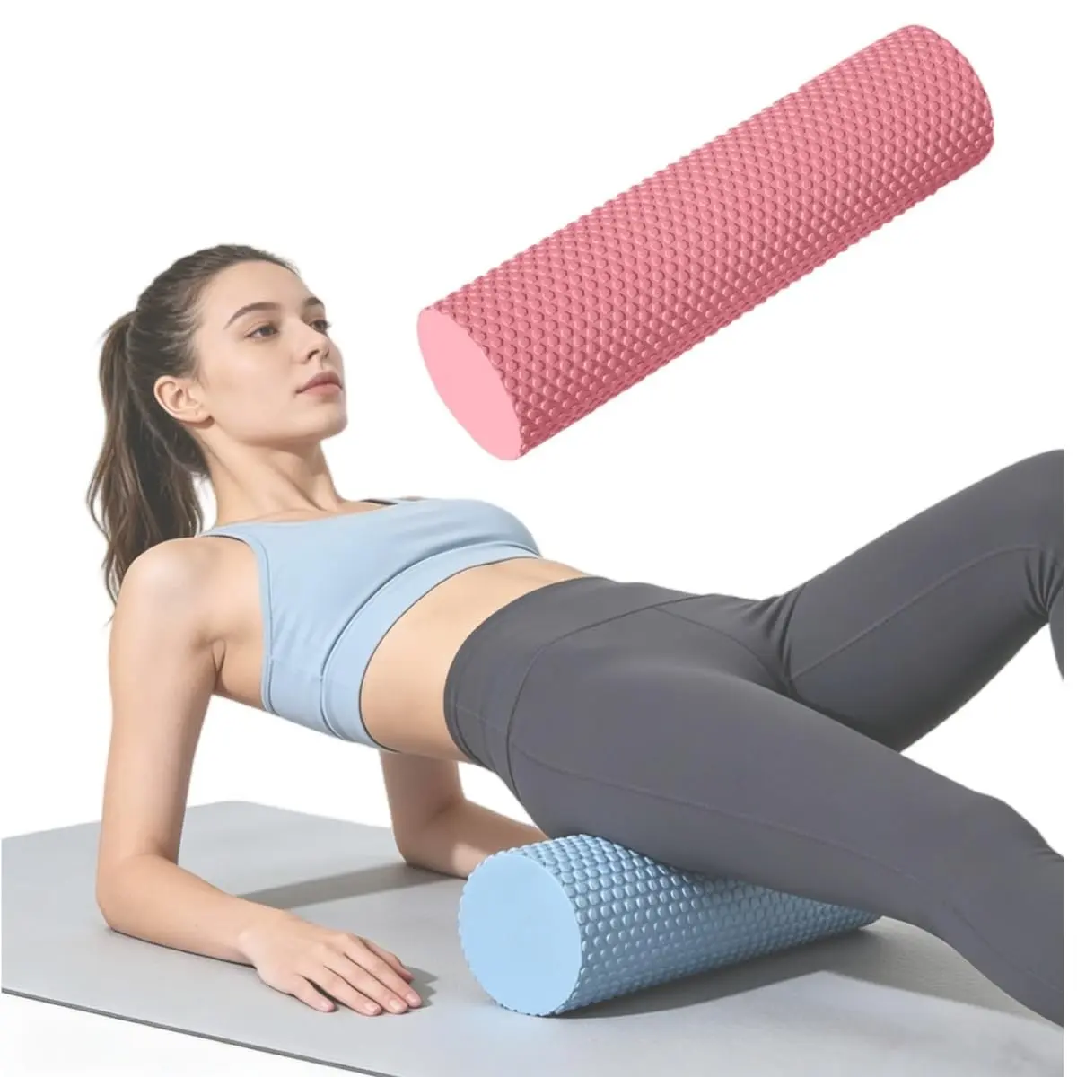 12 Inch EVA Foam Roller, Yoga Roller, Solid Foam Cylinder, Balance Exercise Training Tool, Leg Back Relaxation Roller, Home Gym Fitness Equipment, Beginner Friendly