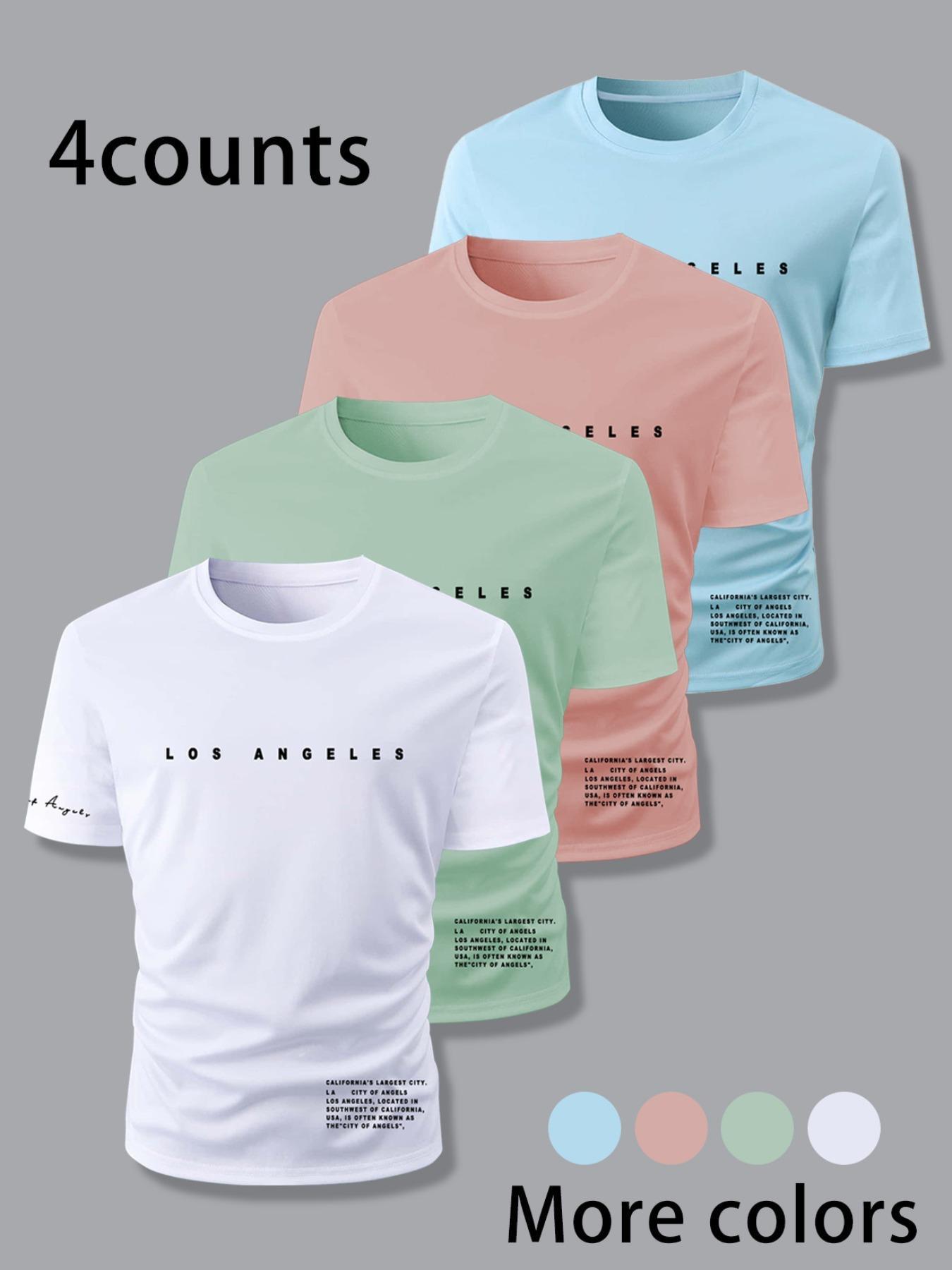 Men's Letter Print Round Neck Tee, Regular Fit Casual Short Sleeve T-shirt, Men's Summer Top for Daily Wear