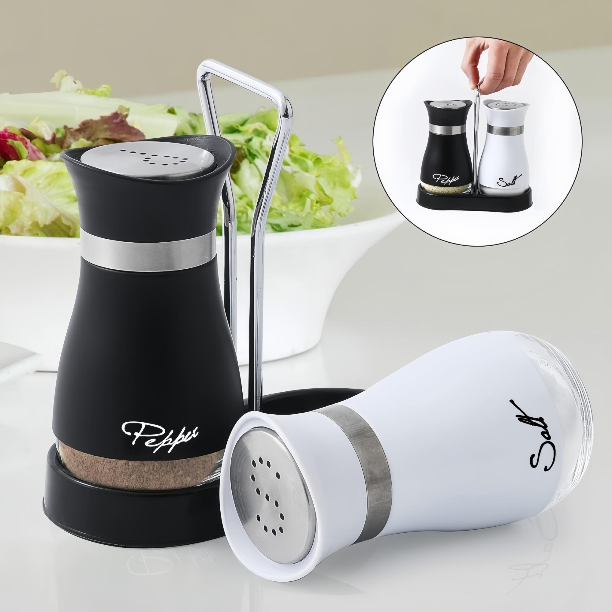 Salt and Pepper Shaker Set, 2 Counts/set Stainless Steel Salt and Pepper Container with Stand, Seasoning Utensils for Home Kitchen, Dining Table, Camping, Barbecue