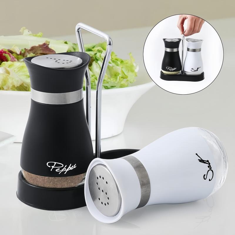 Salt and Pepper Shaker Set, 2 Counts/set Stainless Steel Salt and Pepper Container with Stand, Seasoning Utensils for Home Kitchen, Dining Table, Camping, Barbecue