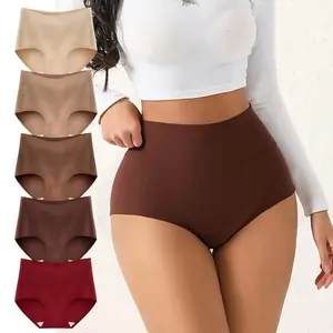 Women's 5-Pack High Waisted Seamless Cotton Underwear - Full Coverage, Stretchy Durable Mixed Color Knickers, Minimalist Basic Lingerie, Multi-Size for Everyday All-Season Sports & Outdoor Wear